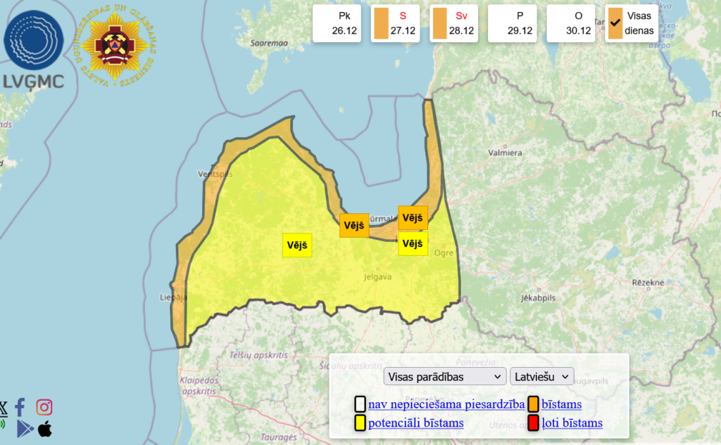 Brīdinājums par stipru vēju un cenu pieaugums Latvijā
